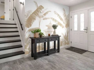 New Fotobehang - Mistige Tempeltuin, taupe Landschappen