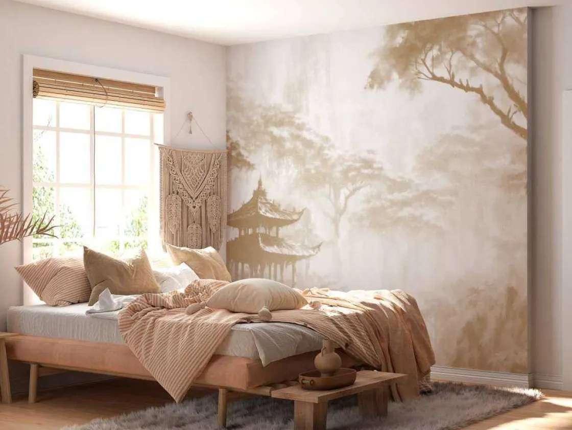 fotobehang__nevelig_ooste_10.webp Hot Fotobehang - Nevelig Oosters Paviljoen, taupe Landschappen
