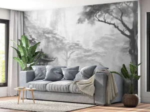 New Fotobehang - Nevelig Oosters Paviljoen Landschappen