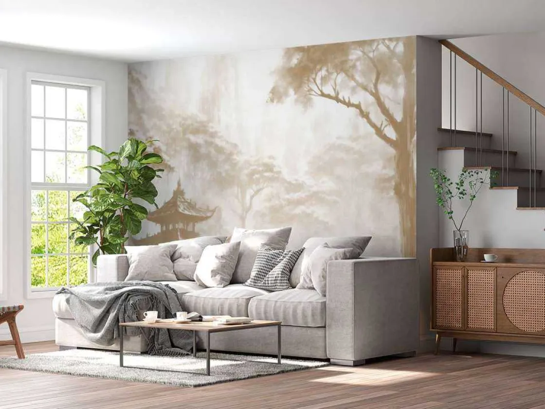 fotobehang__nevelig_ooste_2.webp Hot Fotobehang - Nevelig Oosters Paviljoen, taupe Landschappen