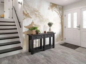Hot Fotobehang - Nevelig Oosters Paviljoen, taupe Landschappen