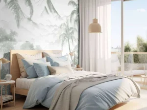 Discount Fotobehang - Ochtendgloren op Vulkanisch Eiland, groen Landschappen