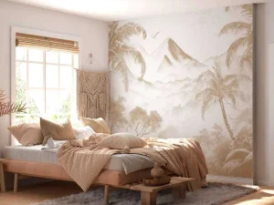 Best Fotobehang - Ochtendgloren op Vulkanisch Eiland, taupe Landschappen