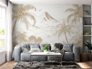 Best Fotobehang - Ochtendgloren op Vulkanisch Eiland, taupe Landschappen