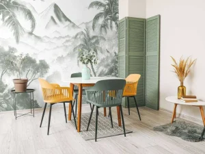 Discount Fotobehang - Ochtendgloren op Vulkanisch Eiland, groen Landschappen