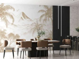 Best Fotobehang - Ochtendgloren op Vulkanisch Eiland, taupe Landschappen
