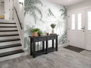 Discount Fotobehang - Ochtendgloren op Vulkanisch Eiland, groen Landschappen