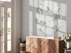 Discount Fotobehang - Ochtendgloren op Vulkanisch Eiland, groen Landschappen