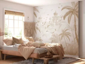 Sale Fotobehang - Oosterse Tuin bij Dageraad, taupe Landschappen