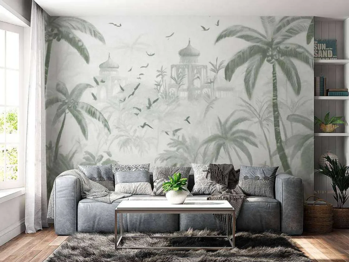 fotobehang__oosterse_tuin_2-1.webp Discount Fotobehang - Oosterse Tuin bij Dageraad, groen Landschappen