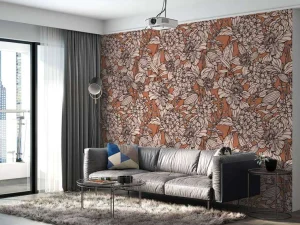Fashion Fotobehang - Terracotta Botanische Lijnen Bloemen