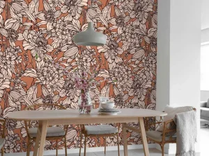 Fashion Fotobehang - Terracotta Botanische Lijnen Bloemen