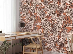 Fashion Fotobehang - Terracotta Botanische Lijnen Bloemen