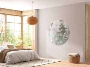 Online Fotobehang - Verborgen hut in Mistig Woud, groen Landschappen