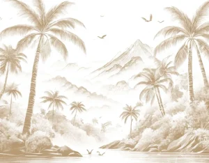 Sale Fotobehang - Vredige Palmbaai, taupe Landschappen