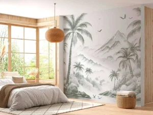 Hot Fotobehang - Vredige Palmbaai, groen Landschappen