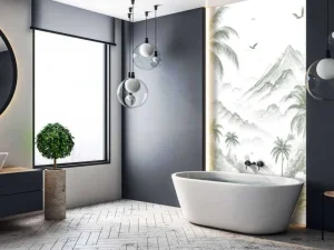 Hot Fotobehang - Vredige Palmbaai, groen Landschappen