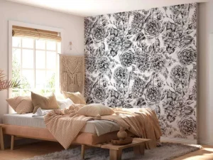 Sale Fotobehang - Zwart-Witte Bloementuin Bloemen