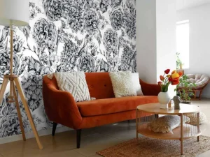 Sale Fotobehang - Zwart-Witte Bloementuin Bloemen