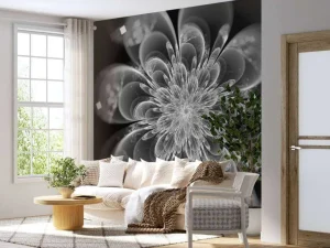 Sale Fractal bloem in zwart-wit fotobehang Bloemen