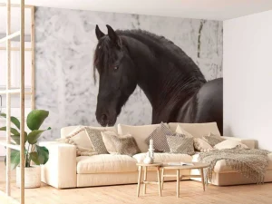 Outlet Fries Paard in de sneeuw fotobehang Kinderkamer | Dieren