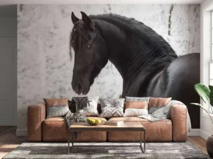 Outlet Fries Paard in de sneeuw fotobehang Kinderkamer | Dieren