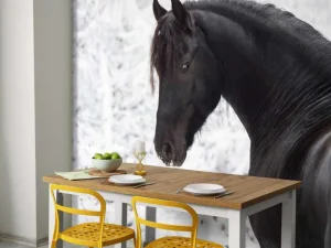 Outlet Fries Paard in de sneeuw fotobehang Kinderkamer | Dieren