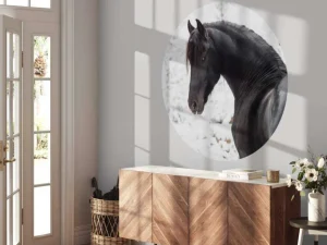 Outlet Fries Paard in de sneeuw fotobehang Kinderkamer | Dieren