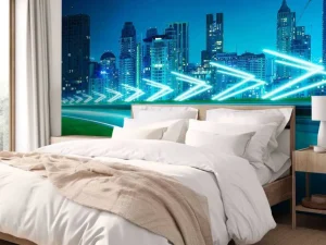 New Futuristische snelweg langs een grote stad fotobehang Tienerkamer | Architectuur