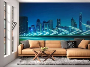 New Futuristische snelweg langs een grote stad fotobehang Tienerkamer | Architectuur