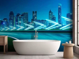 New Futuristische snelweg langs een grote stad fotobehang Tienerkamer | Architectuur