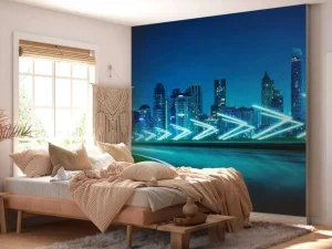 New Futuristische snelweg langs een grote stad fotobehang Tienerkamer | Architectuur