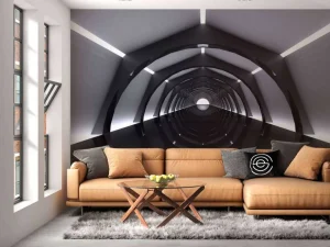 Clearance Futuristische tunnel met reflecterende vloer fotobehang Tienerkamer | 3d