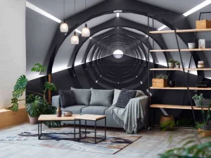 Clearance Futuristische tunnel met reflecterende vloer fotobehang Tienerkamer | 3d