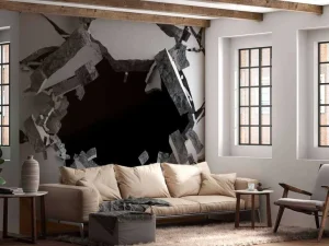 Discount Gebarsten betonnen muur fotobehang Tienerkamer | 3d