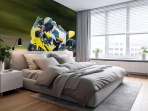 Best Gele motor maakt een scherpe bocht fotobehang Tienerkamer | Transport