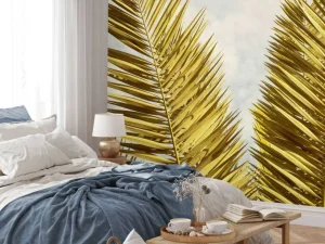Outlet Gele palmboom bladeren fotobehang Bloemen