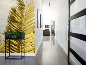 Outlet Gele palmboom bladeren fotobehang Bloemen