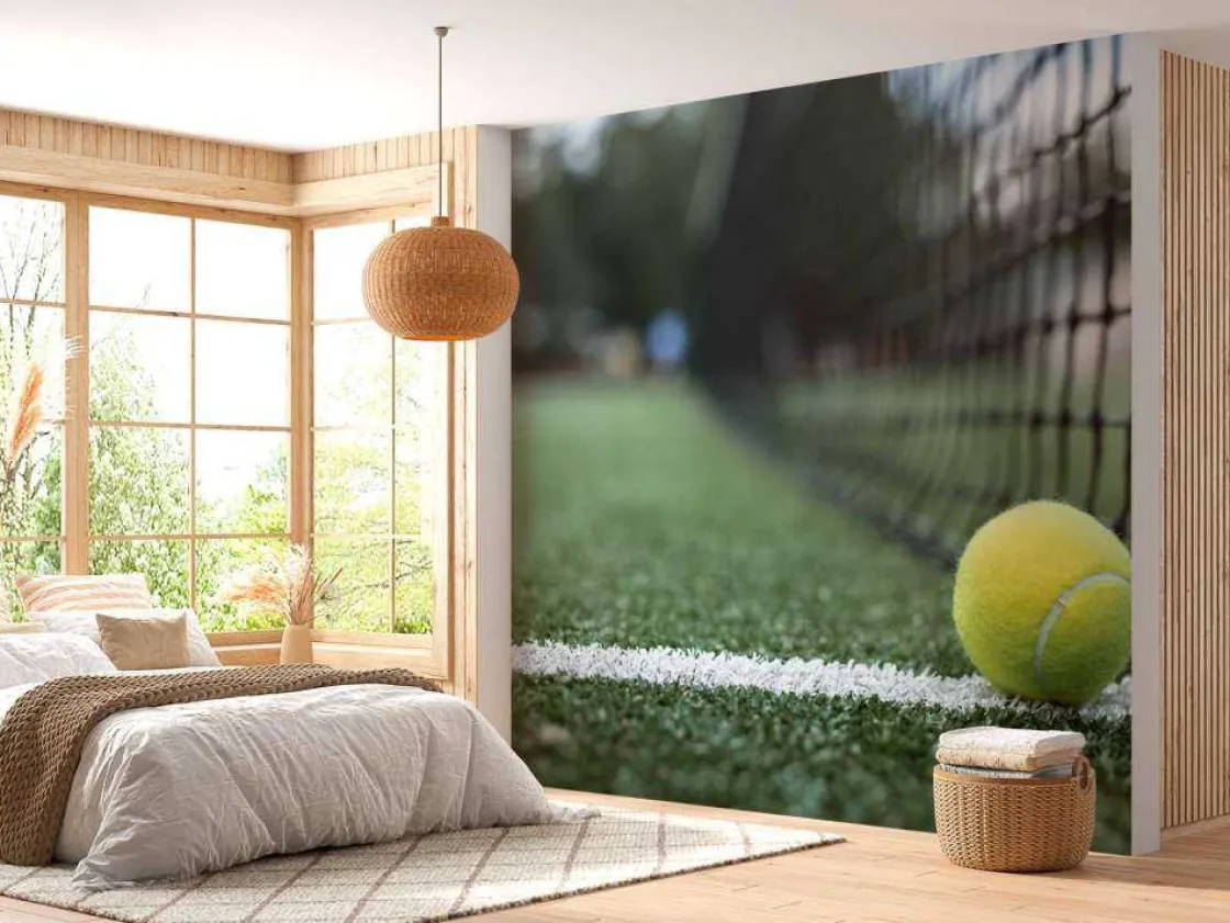 gele_tennisbal_tegen_het__1.webp Discount Gele tennisbal tegen het net aan fotobehang Tienerkamer | Kinderkamer