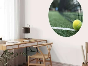 Discount Gele tennisbal tegen het net aan fotobehang Tienerkamer | Kinderkamer