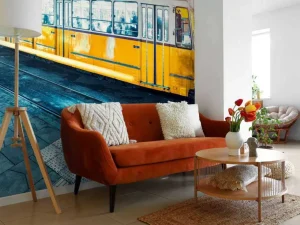 Outlet Gele tram in Boedapest fotobehang Transport