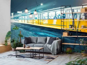 Outlet Gele tram in Boedapest fotobehang Transport
