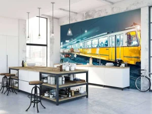 Outlet Gele tram in Boedapest fotobehang Transport
