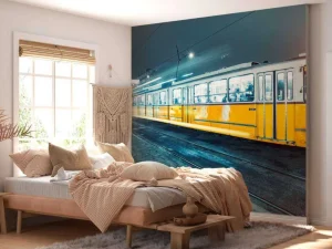 Outlet Gele tram in Boedapest fotobehang Transport