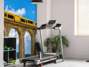 Sale Gele trein op een viaduct in Frankrijk fotobehang Transport | Architectuur