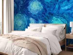 Outlet Geschilderde blauwe bloemen structuur fotobehang Kunst & Design
