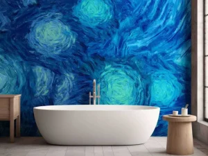 Outlet Geschilderde blauwe bloemen structuur fotobehang Kunst & Design