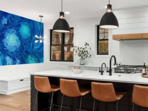 Outlet Geschilderde blauwe bloemen structuur fotobehang Kunst & Design