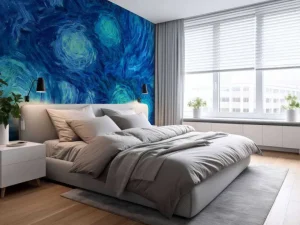 Outlet Geschilderde blauwe bloemen structuur fotobehang Kunst & Design