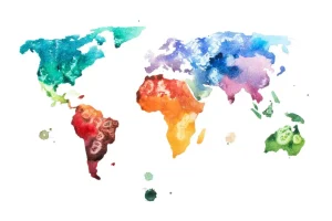 Sale Getekende aquarel wereldkaart fotobehang Hobbykamer